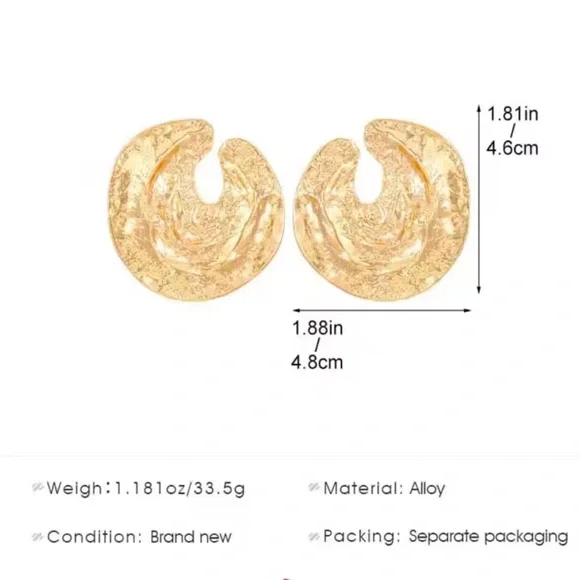 Large Textured Gold Statement Earrings – Hoops - Picture 3 of 10